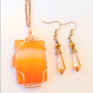 Carnelian cooper wire wrapped necklace earrings